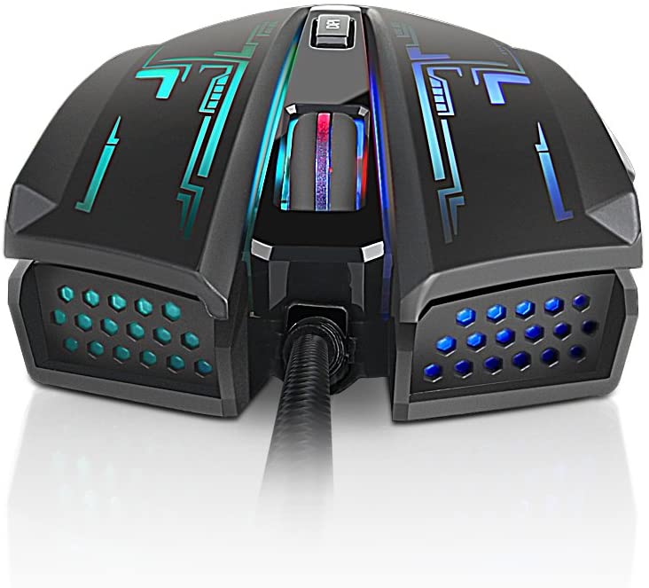 Lenovo Legion M200 RGB Gaming Mouse, diseño de 5 botones, hasta 2400 DPI con 4 niveles de interruptor DPI, luz de fondo de 7 colores, cable trenzado, comodidad para jugar